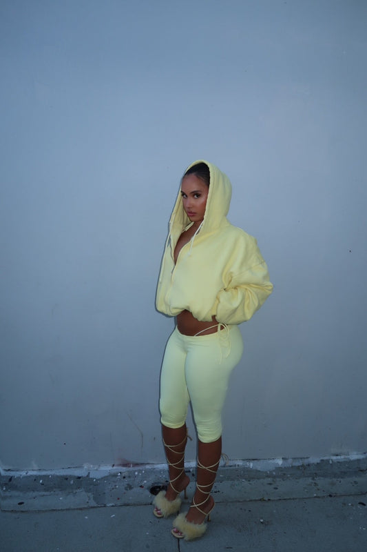 LEMON YELLOW DOUBLE BLANK HOODIE - SWEET TALK