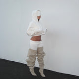 WHITE CROPPED HOODIE