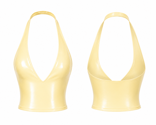 BUTTER YELLOW CROP LATEX HALTER