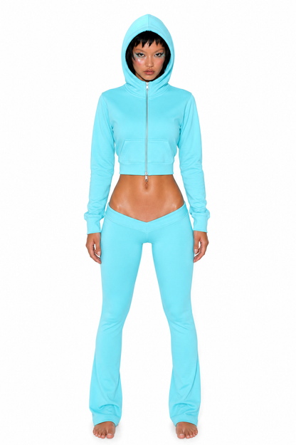 AQUAMARINE CROPPED FULL ZIP HOODIE