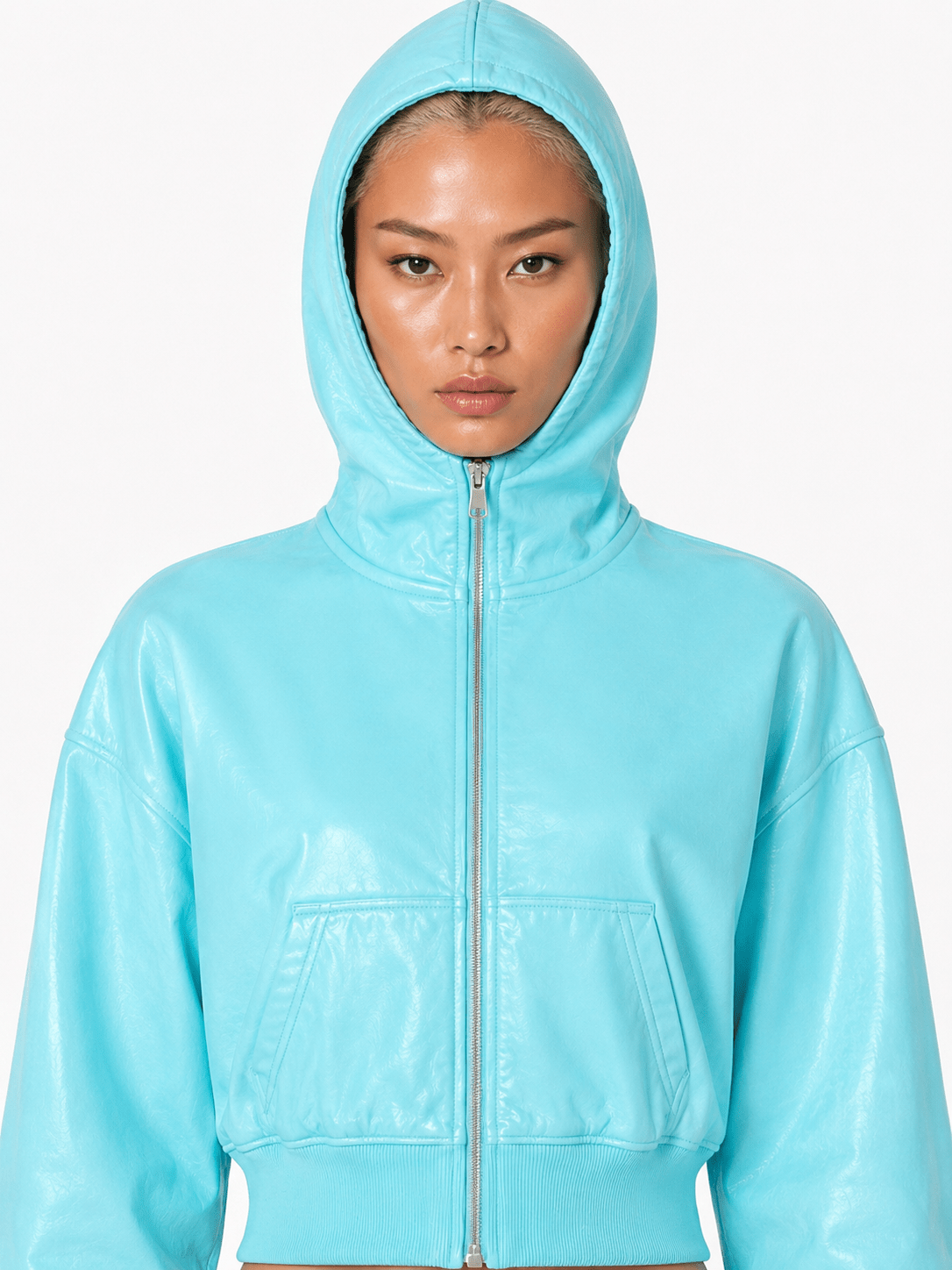 AQUAMARINE CROPPED FULL ZIP HOODIE - SWEET TALK