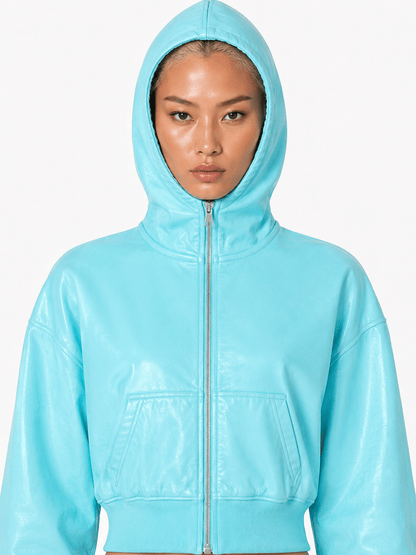 AQUAMARINE CROPPED FULL ZIP HOODIE - SWEET TALK