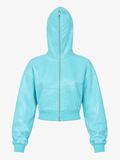 AQUAMARINE CROPPED FULL ZIP HOODIE
