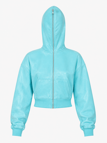 AQUAMARINE CROPPED FULL ZIP HOODIE - SWEET TALK