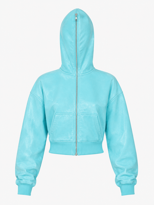 AQUAMARINE CROPPED FULL ZIP HOODIE - SWEET TALK