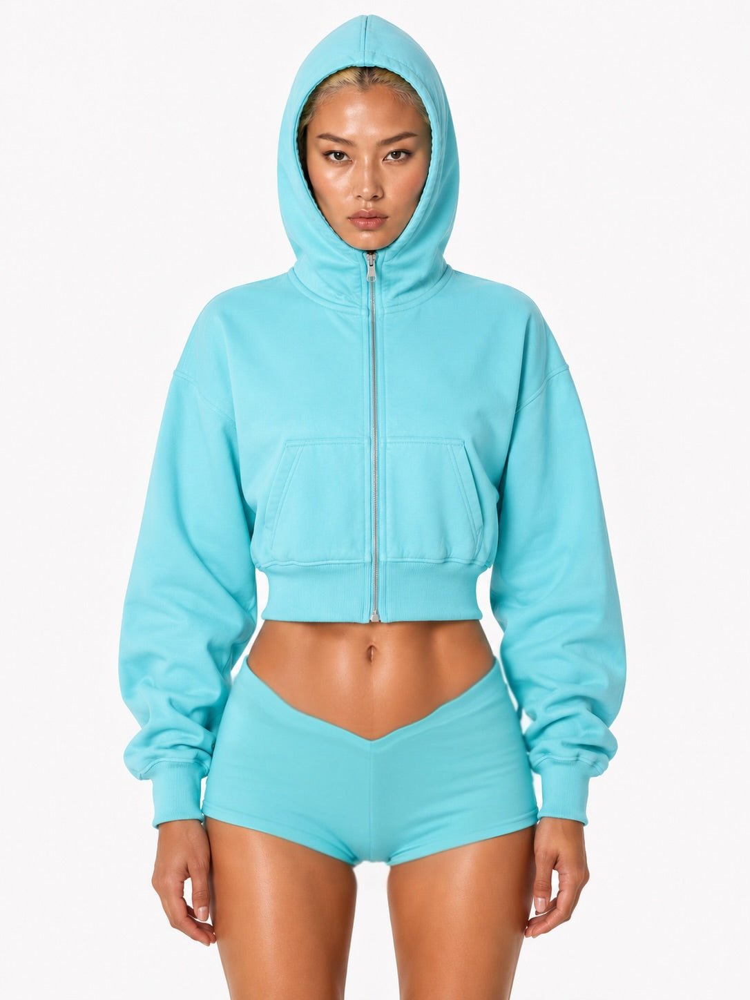 AQUAMARINE CROPPED FULL ZIP HOODIE - SWEET TALK