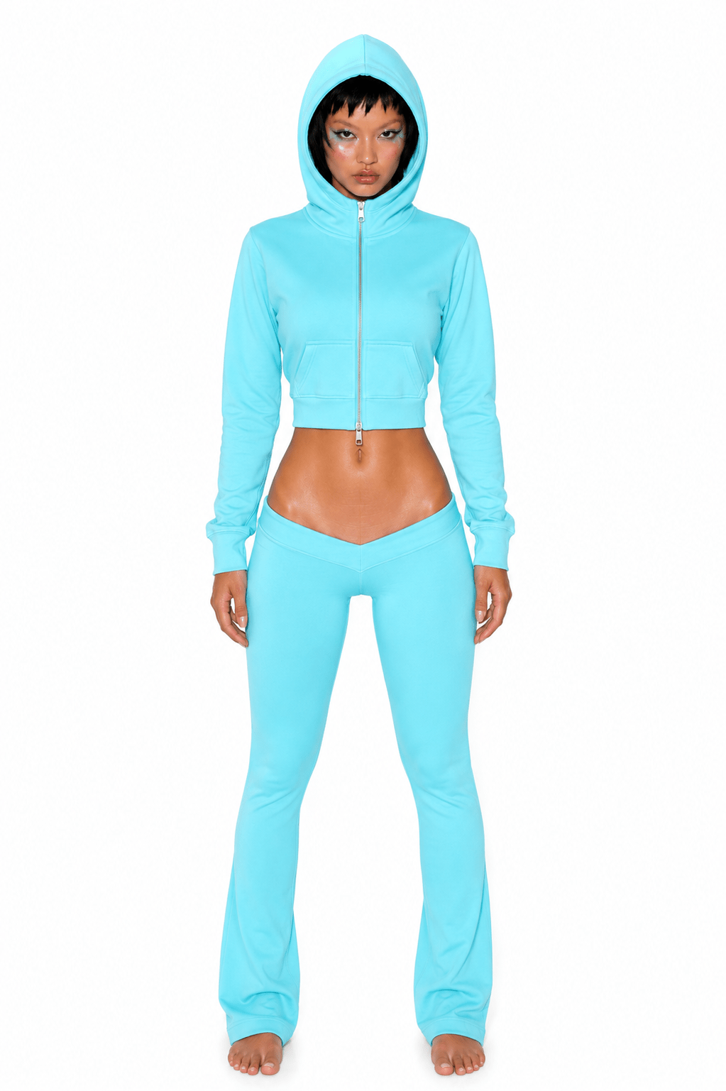 AQUAMARINE CROPPED FULL ZIP HOODIE - SWEET TALK