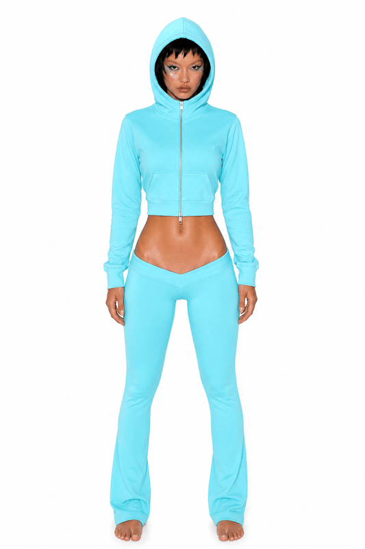 AQUAMARINE CROPPED FULL ZIP HOODIE - SWEET TALK