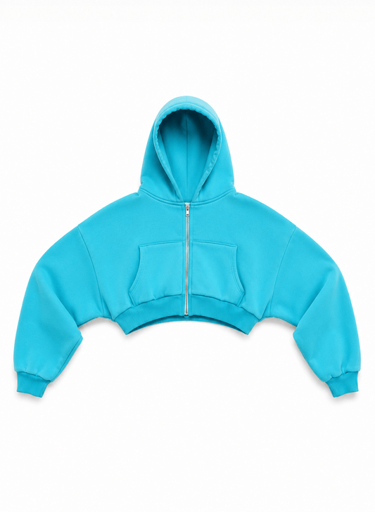 AQUAMARINE DOUBLE BLANK CROPPED HOODIE - SWEET TALK