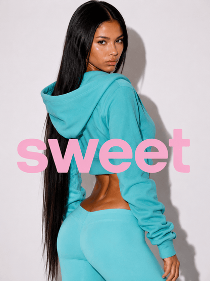 AQUAMARINE DOUBLE BLANK CROPPED HOODIE - SWEET TALK