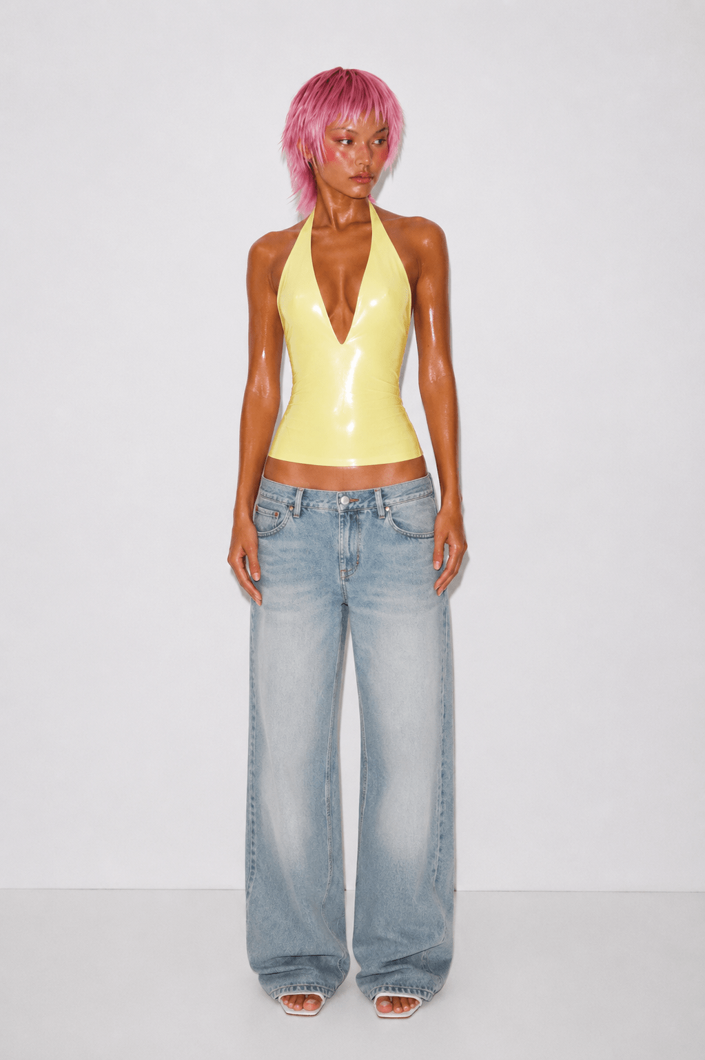 BUTTER YELLOW LATEX HALTER TOP - SWEET TALK