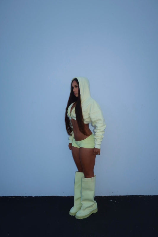 CROPPED YELLOW DOUBLE BLANK HOODIE - SWEET TALK